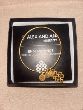 NWT Alex and Ani Gold Endless Knot Charm Bangle Bracelet